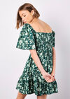 Smocked Cotton Floral Mini Dress, Green, large