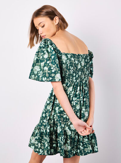 Smocked Cotton Floral Mini Dress