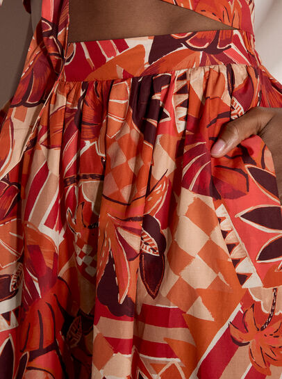 Tropical Leaf Patchwork Midi Skirt