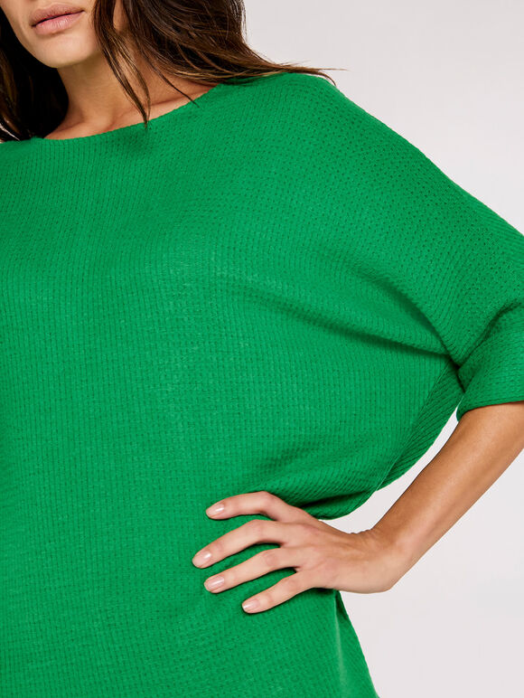 Waffle Knit Top, Green, large