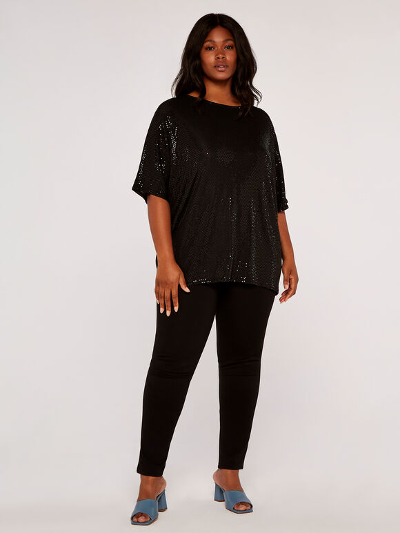 Curve Mini Sequin Batwing Top, Black, large
