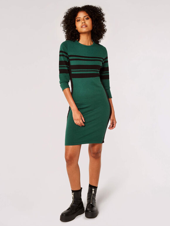 Stripe Panel Bodycon Mini Dress, Green, large