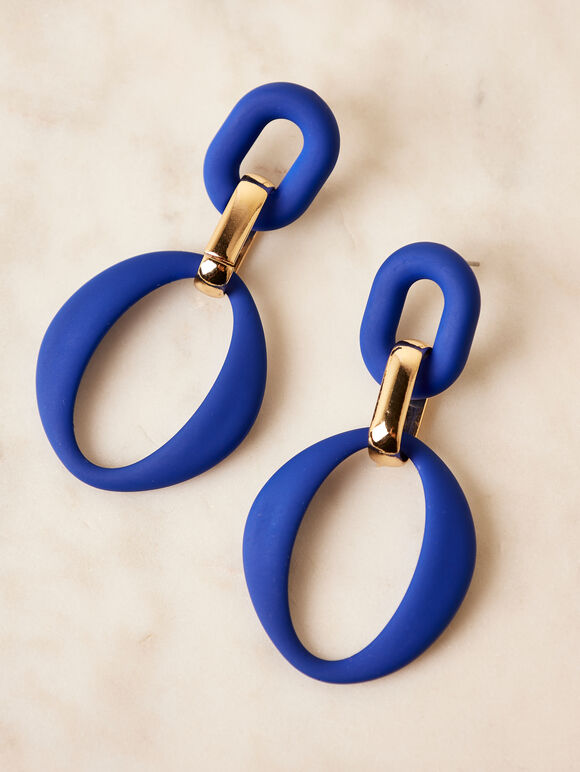 Matt Oval Earrings, Blue, large