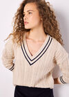 Cable Knit Cricket Jumper, Stone, large