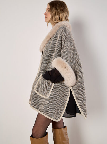 Heritage Texture Faux Fur Lined Cape