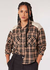 Crochet Detail Cropped Checked Shirt, Black, large