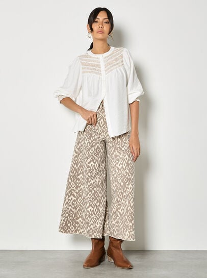 Wavy Embroidered Smocked Blouse