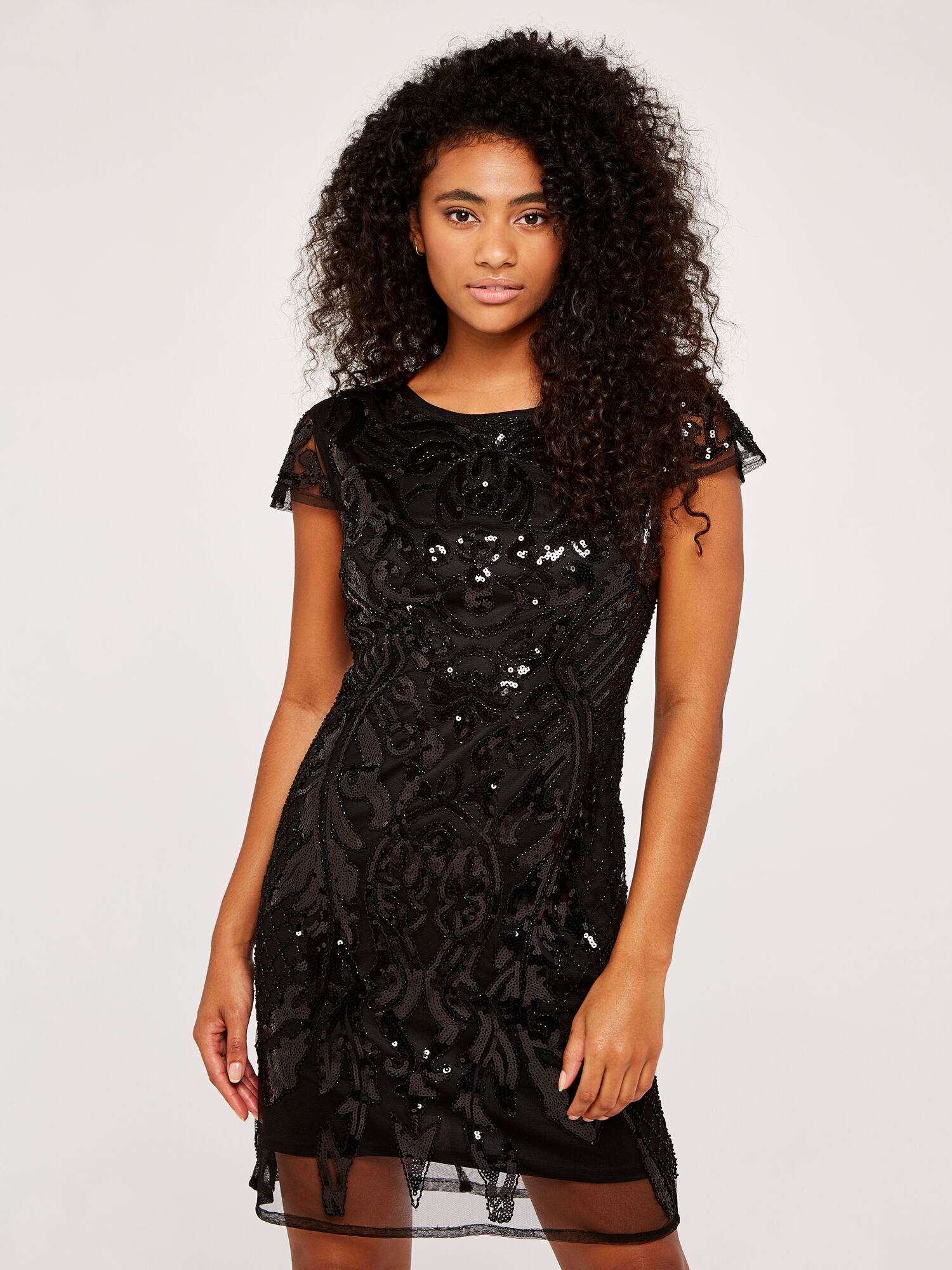 Embellished Mesh Mini Dress