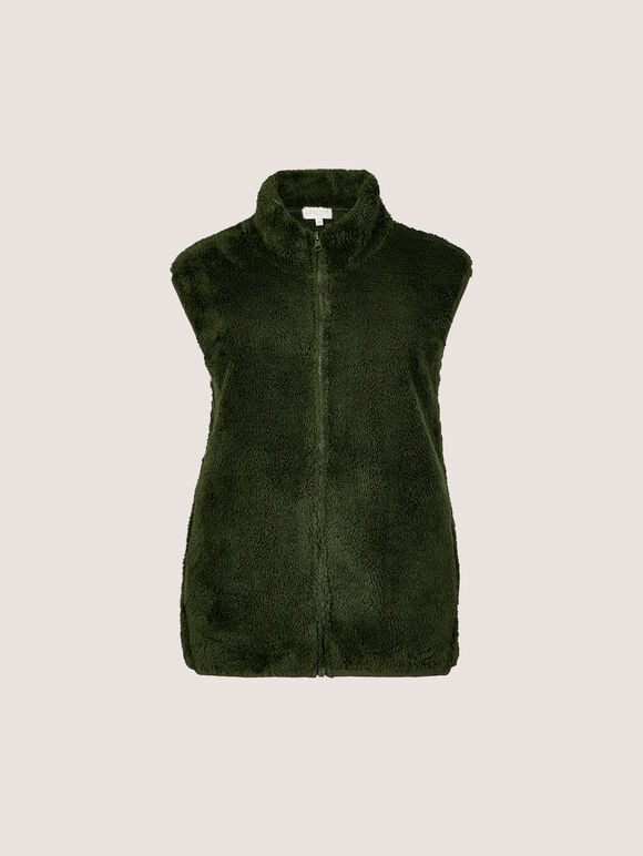 Fleece Zip-Through Gilet, Khaki, large