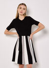 Monochrome Stripe Knitted Mini Dress, Black, large