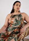 Tropical Leaf Satin Maxi Dress, Khaki, large