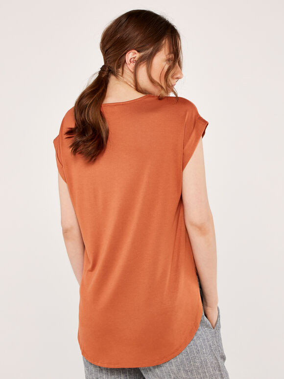 Curved Hem Tee, Rust, large