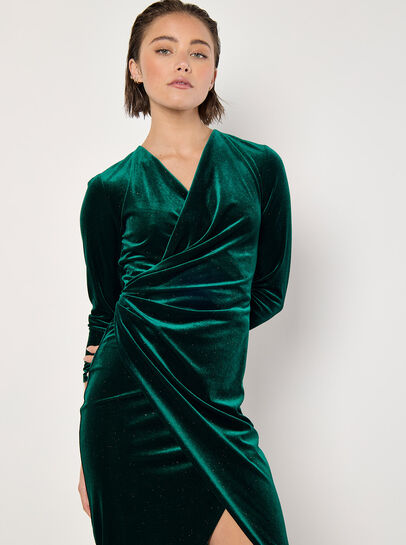 Glitter Velvet Wrap Midi Dress
