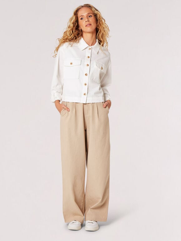 Cotton Blend Lightweight Cropped Jacket, Cream, large