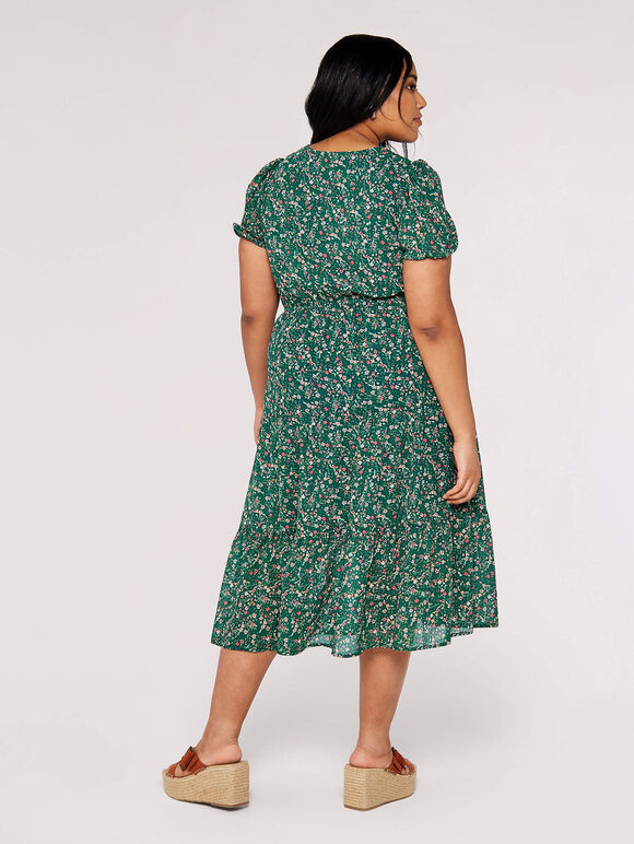 Curve Floral Smock Dress, Green, large