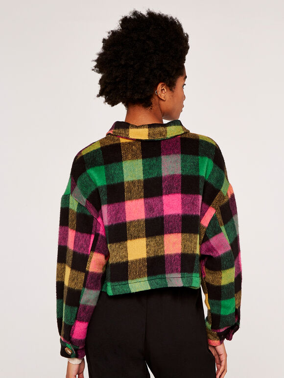 Gingham Cropped Shacket, Green, large