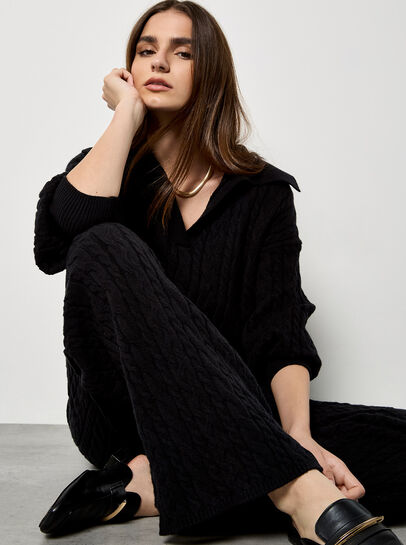 Twisted Cable Knit Wide Leg Trousers