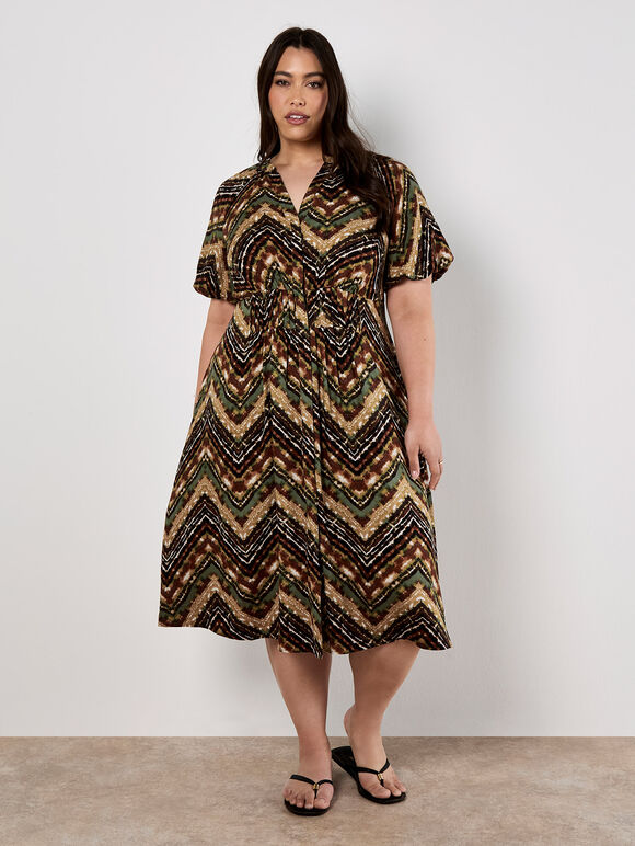Curve Tie Dye Chevron Midi Dress, Rust, large