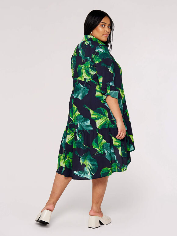 Curve Leaf Shirt Mini Dress, Navy, large