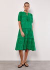 Cotton Broderie Tiered Midi Dress, Green, large