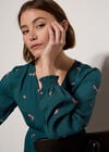Cherry Print Crepe Mini Dress, Teal, large