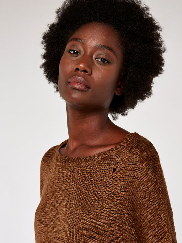 Distressed Slub Knit Jumper, Rust, large