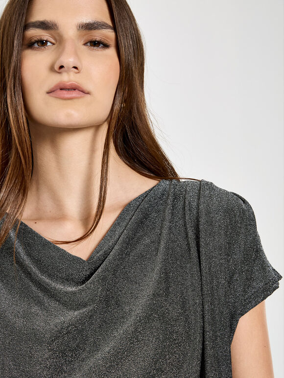 Short Sleeve Jersey Sparkle Top, Black, large