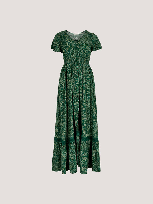 Paisley Print Maxi Dress, Green, large