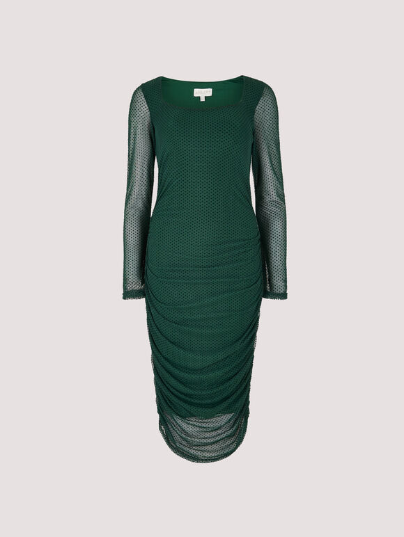 Figurbetontes Kleid mit Mikropunkten, Grün, Größe L