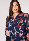 Curve Watercolour Floral Chiffon Blouse, Navy, large