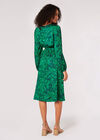 Swirl Satin Wrap Midi Dress, Green, large