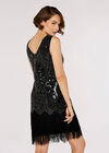Sequin Bead Tassel Dress, Black, large
