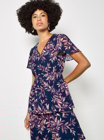 Watercolour Leaves Chiffon Tiered Maxi Dress