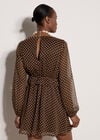 Polka Dot Chiffon Mini Dress, Brown, large