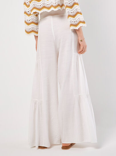 Tiered Wide-Leg Woven Trousers