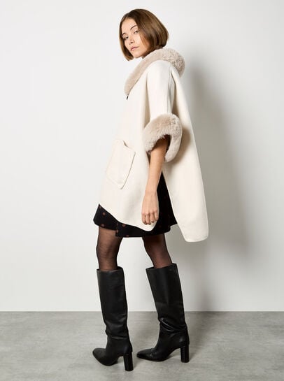Faux Fur Trim Cape
