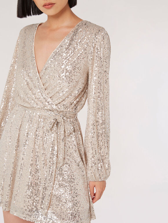 Mini-robe portefeuille à sequins, Argent, grand