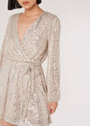 Sequin Wrap Mini Dress, Silver, large