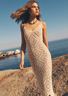 Hand-Knit Crochet Midi Dress, Stone, large