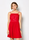 Eyelash Embroidered Cami Mini Dress, Red, large