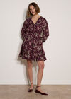 Floral Ruffle Mini Dress, Burgundy, large