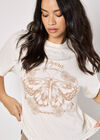Free Spirit Embroidered Butterfly T-Shirt, Cream, large