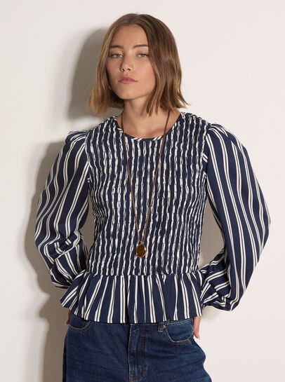 Shirred Bodice Stripe Top