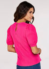 Textured Cotton Puff Sleeve T-Shirt, Fuchsia, large
