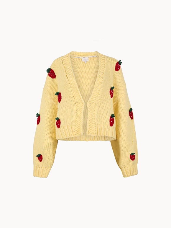 Chunky Knit Strawberry Cardigan, Yellow, large