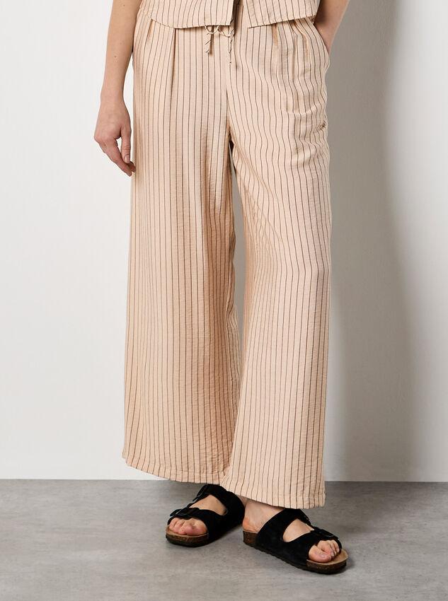 Pinstripe Wide-Leg Trousers, Stone, large