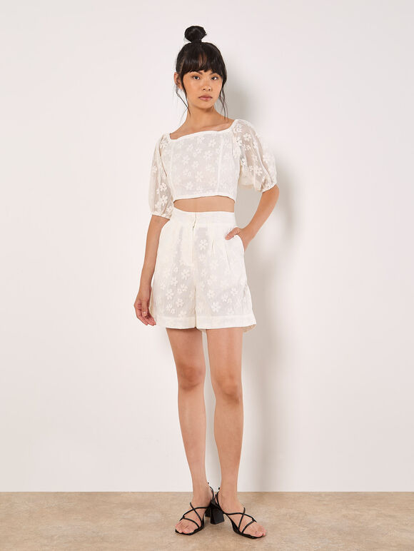 Daisy Mesh Cropped Top, Cream, large