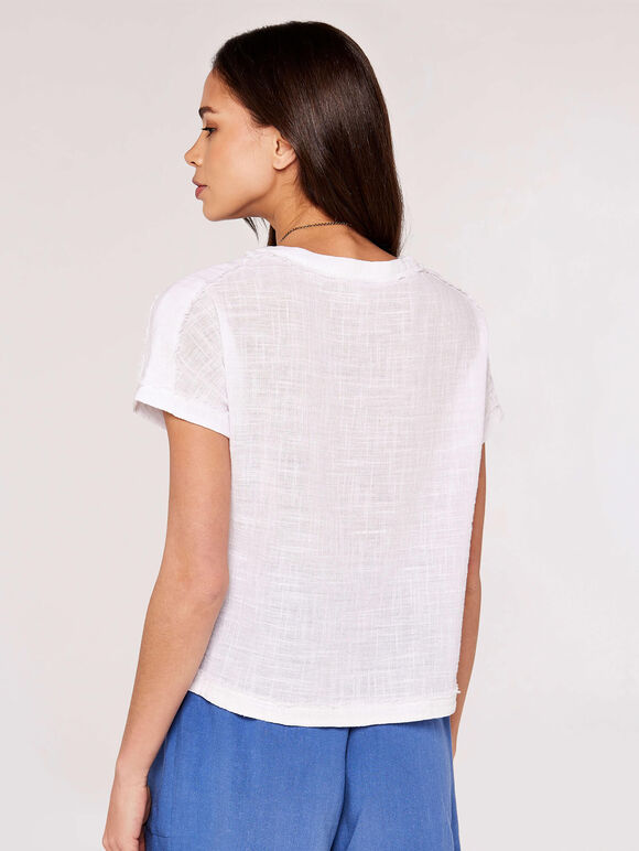 Raw Edge Cotton Tee, White, large