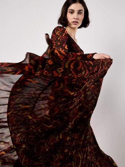 Ikat Chiffon Tiered Maxi Dress