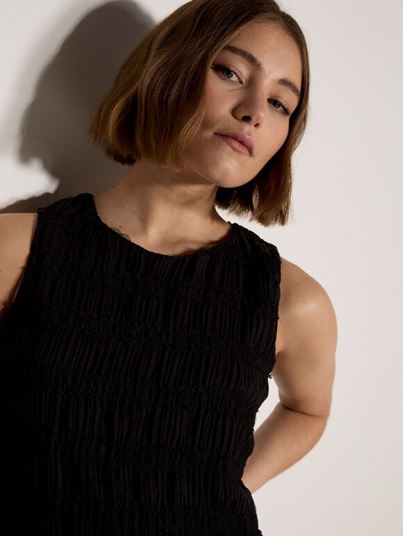 Ruched Chiffon Shell Top, Black, large